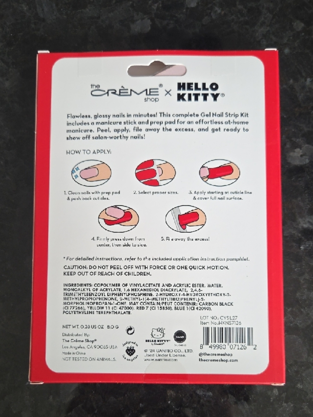 Hello Kitty x The Crème Shop Red Gel Nail Strip Kit - Classic Cutie NWT - Picture 2 of 2